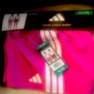New Adidas Youth 2-Pack Shorts Pink Black XL 16 NWT